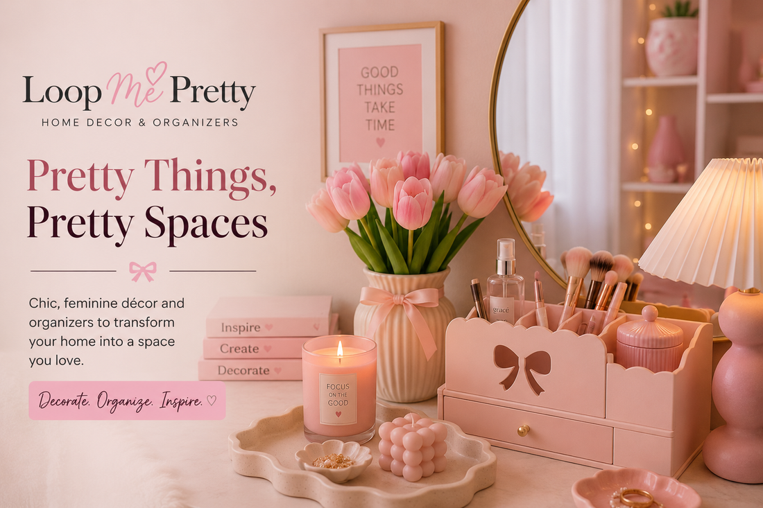 LoopMePretty aesthetic home decor and organizers featuring feminine room decor, pink accessories, elegant storage solutions, and stylish home decoration ideas.