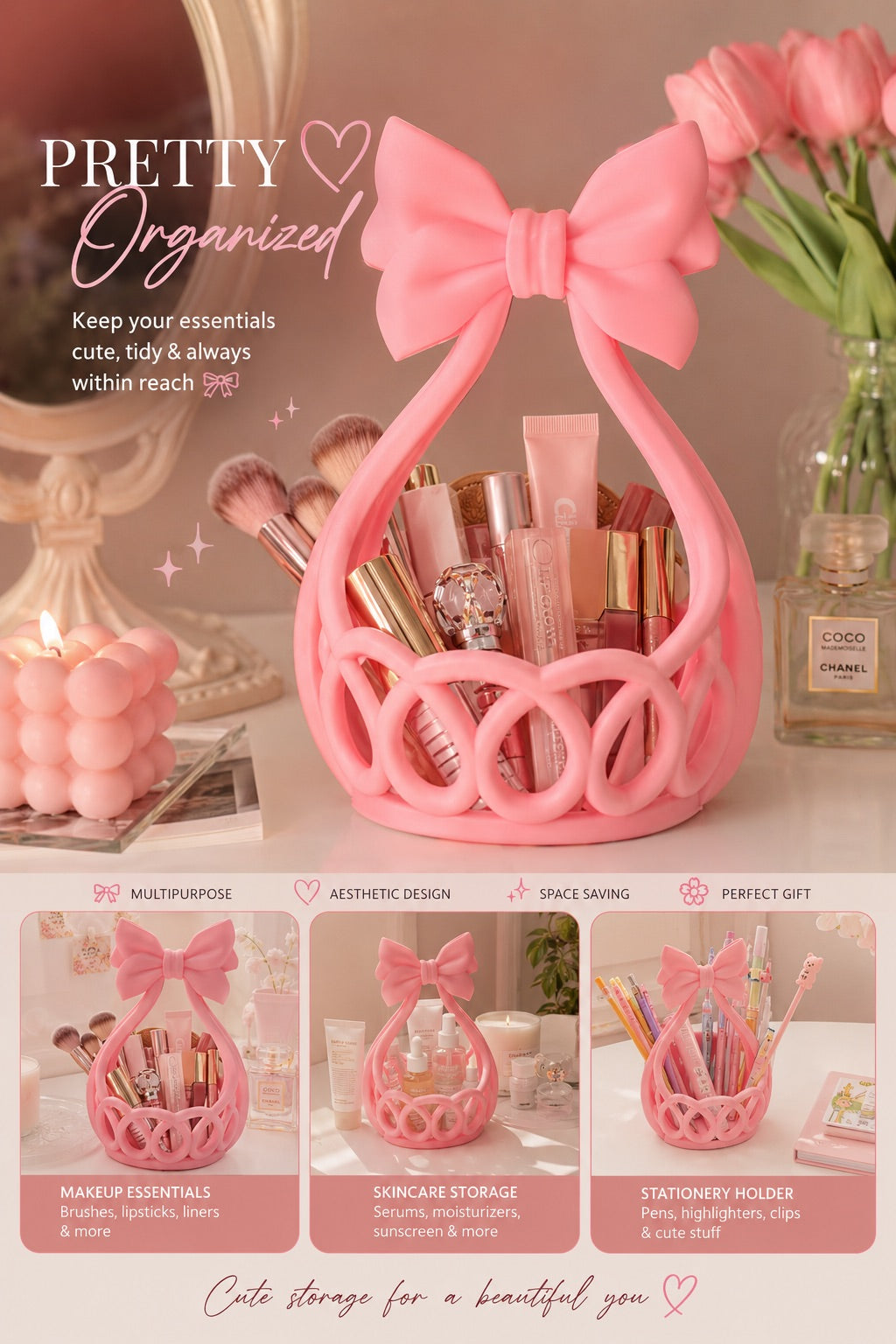 LoopMePretty Bow Basket – Cute & Stylish Storage￼