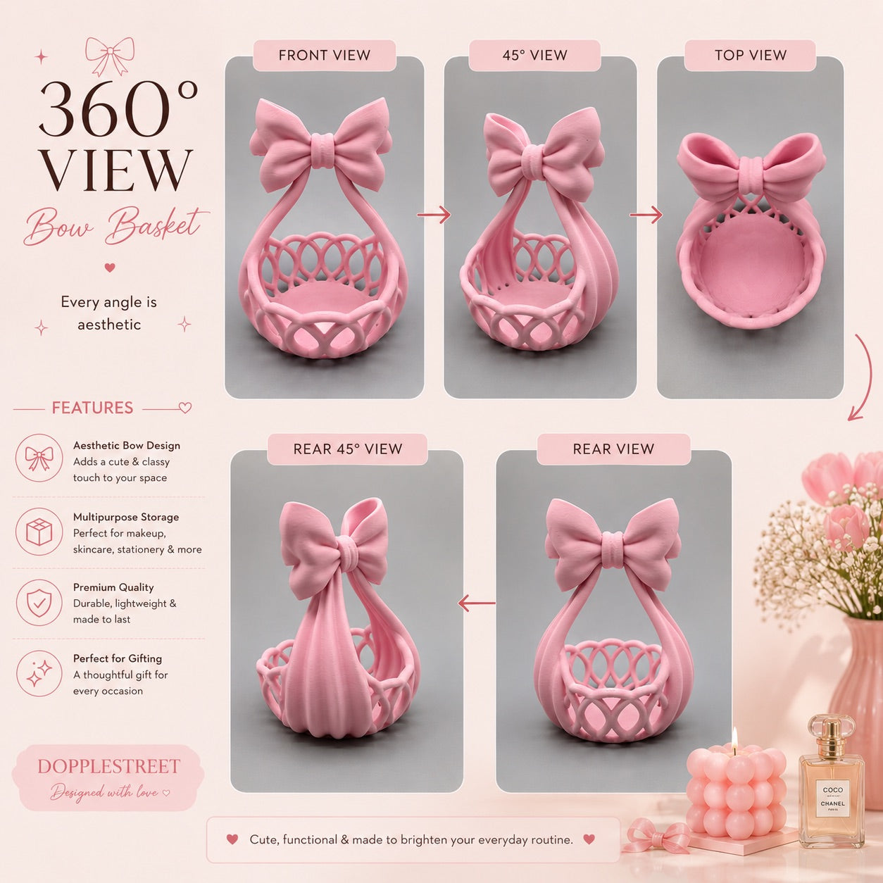 LoopMePretty Bow Basket – Cute & Stylish Storage￼