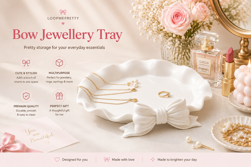 White Bow Jewellery Tray for Rings, Earrings, Necklaces and Vanity Organization by LoopMePretty