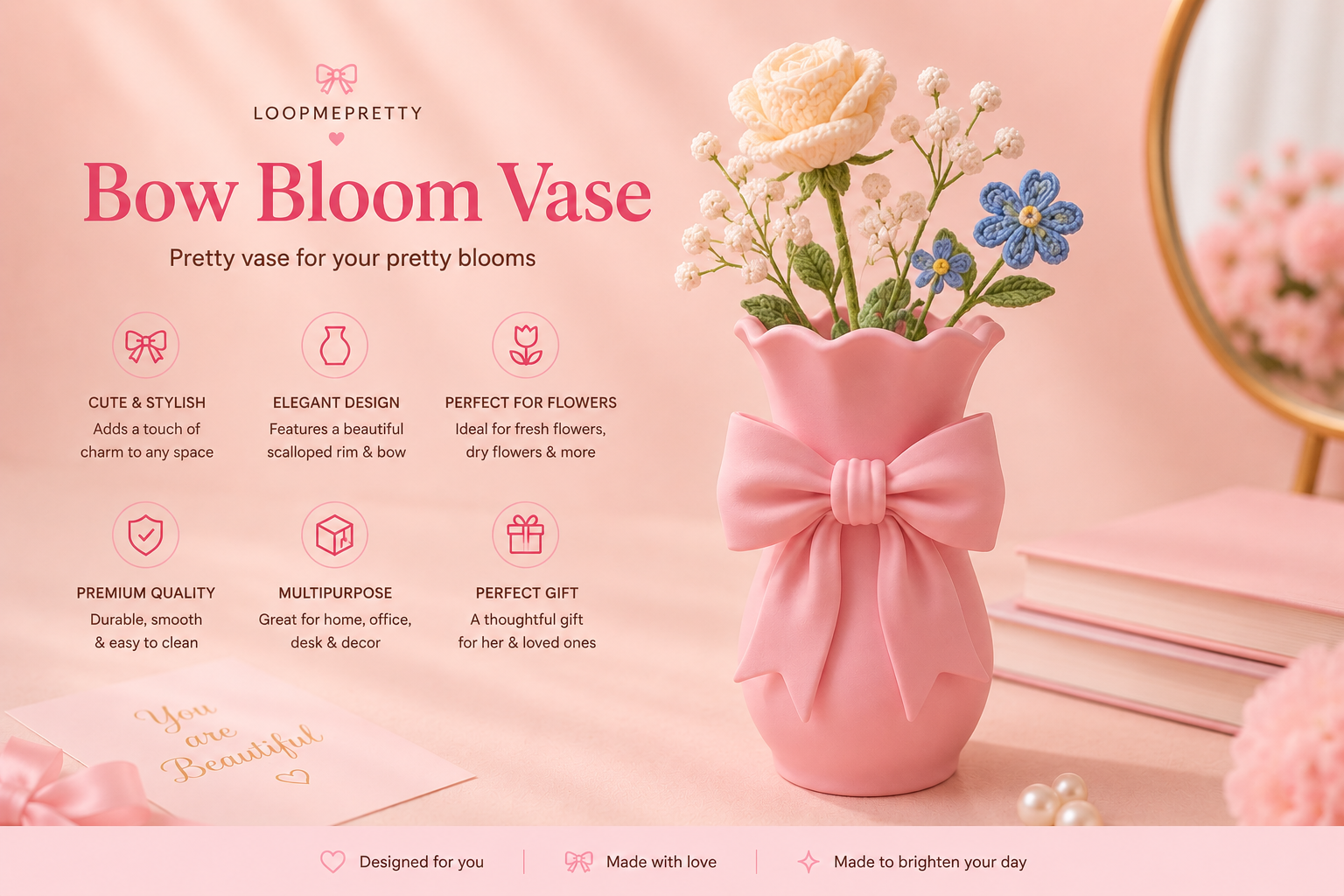 Bow Bloom Vase | Decorative Flower Vase for Home & Desk Decor